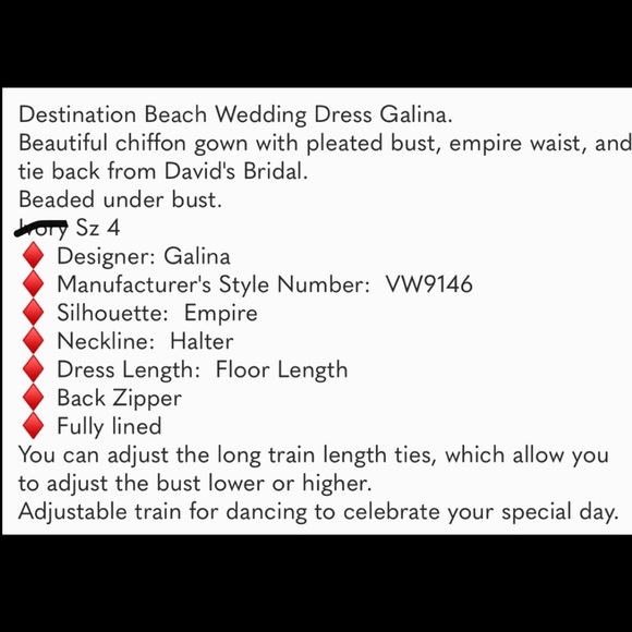 David’s Bridal Galina Chiffon & Beaded Beach style White Wedding Dress - Picture 6 of 10